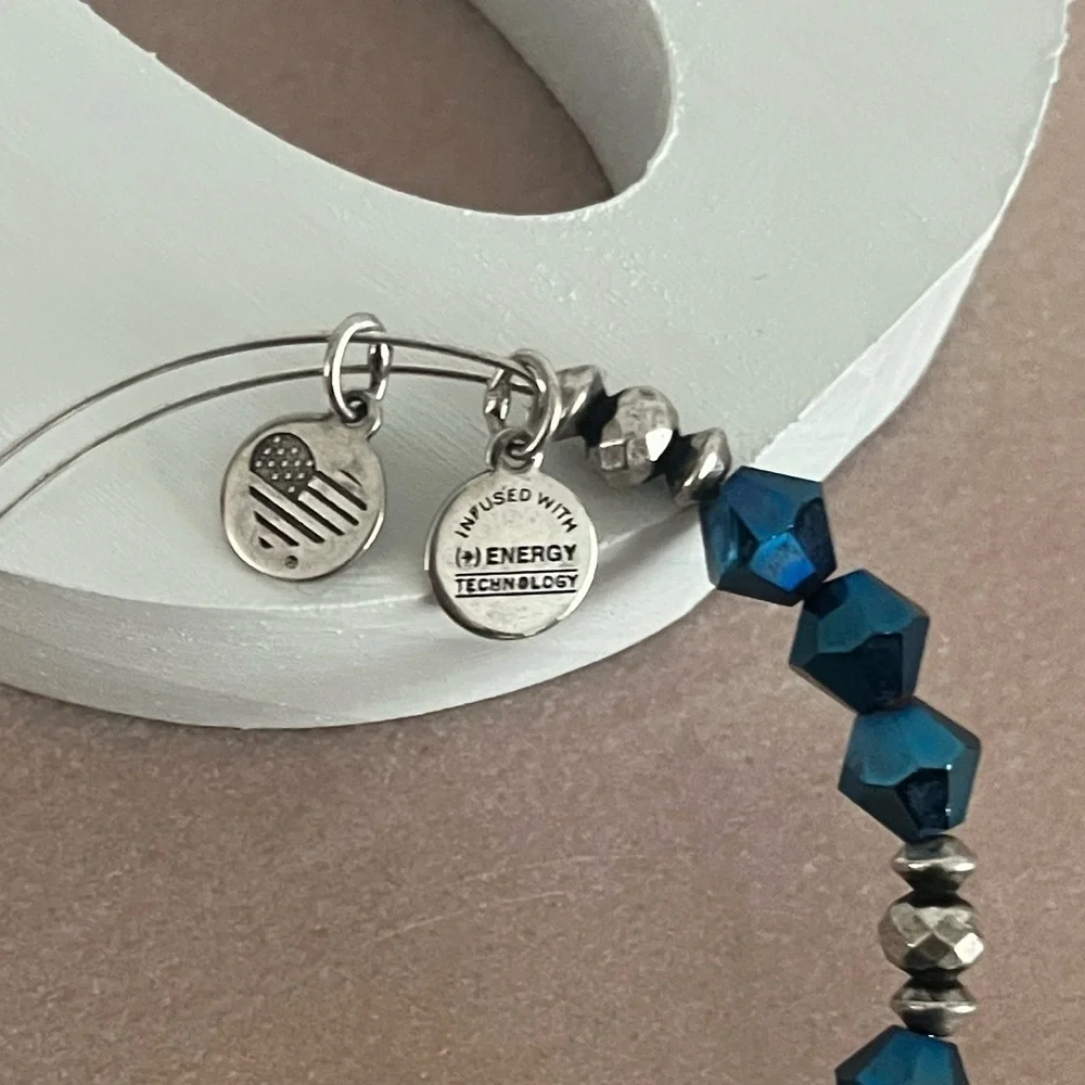 Alex and Ani Teal Beaded Expandable Bracelet | Silver Tone | Stackable